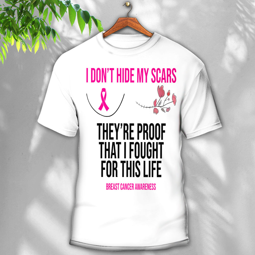 Breast Cancer That I Fought For This Life - Round Neck T-shirt - Owls Matrix LTD