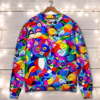 Cat Colorfull Rainbow Style - Sweater - Ugly Christmas Sweaters - Owls Matrix LTD