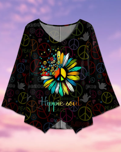 Hippie Sunflower Hippie Soul Life - V-neck T-shirt - Owls Matrix LTD