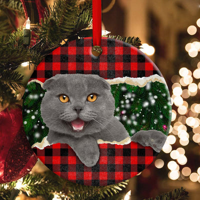 Christmas Cat Happy Meowy Xmas - Circle Ornament - Owls Matrix LTD