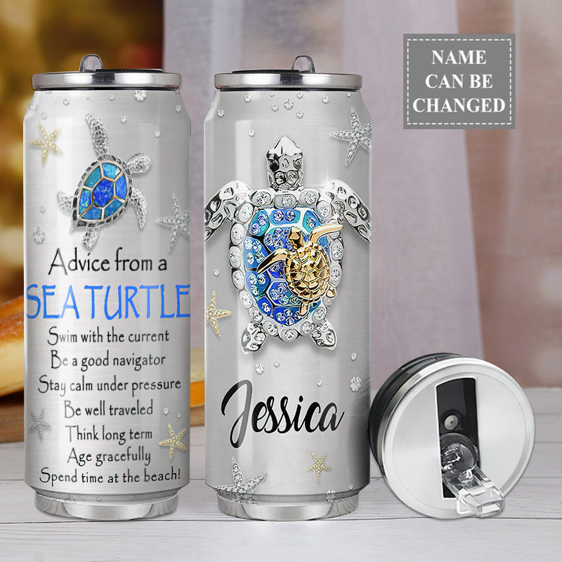 M Turtle Advice From A Sea Turtle Jewelry Style Personalized - Soda Can Tumbler - Owls Matrix LTD