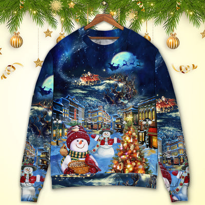 Christmas Family Snowman Santa Claus In Love Light Art Style - Sweater - Ugly Christmas Sweaters - Owls Matrix LTD