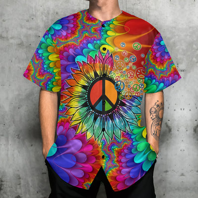 Hippie Peace Art With Sunflower - Baseball Jersey - Owls Matrix LTD