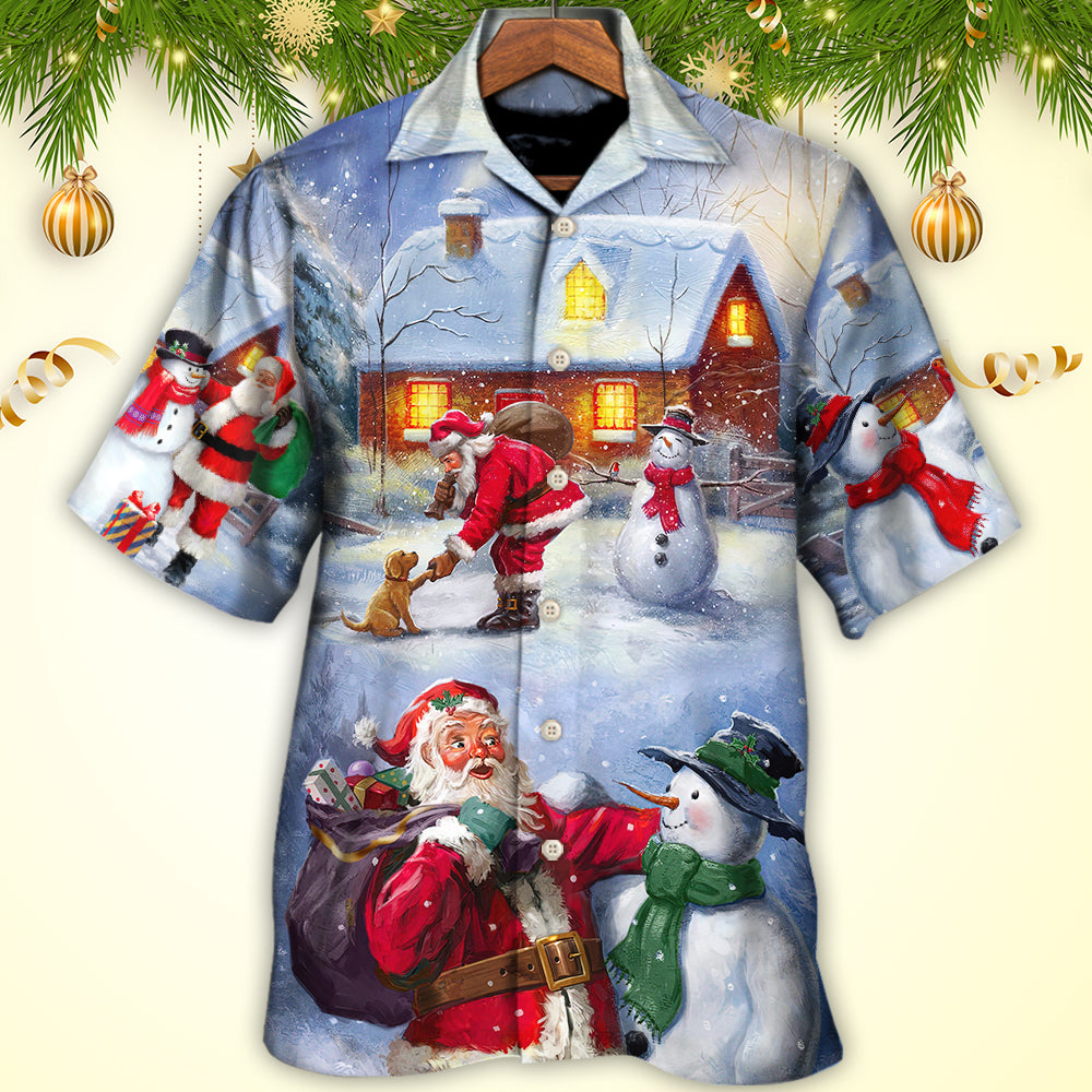 Christmas Santa Love Snowman In The Village Gift For Xmas - Hawaiian Shirt - Owls Matrix LTD