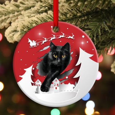 Christmas Black Cat Love Xmas Paper Cut Decor Tree Hanging - Circle Ornament - Owls Matrix LTD