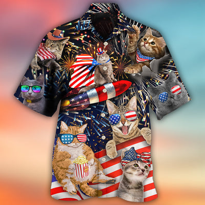Cat Independence Day Happy Firework - Hawaiian Shirt - Owls Matrix LTD