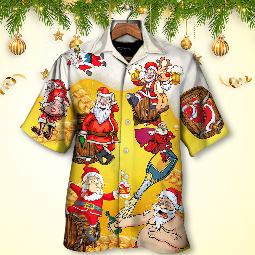 Christmas Santa Claus Drunk Beer Funny Troll Xmas - Hawaiian Shirt - Owls Matrix LTD