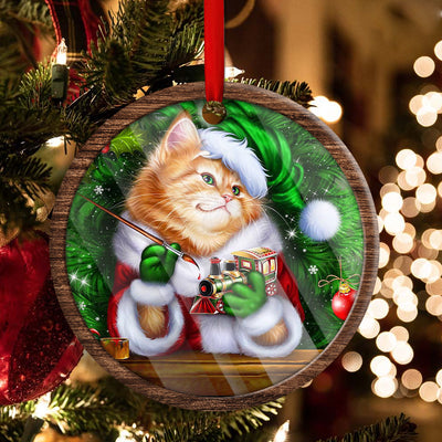 Christmas Cat Cute Kitten Meowy Xmas - Circle Ornament - Owls Matrix LTD