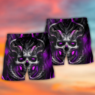 Skull Dark Purple Fire Lighting - Beach Short - Owls Matrix LTD