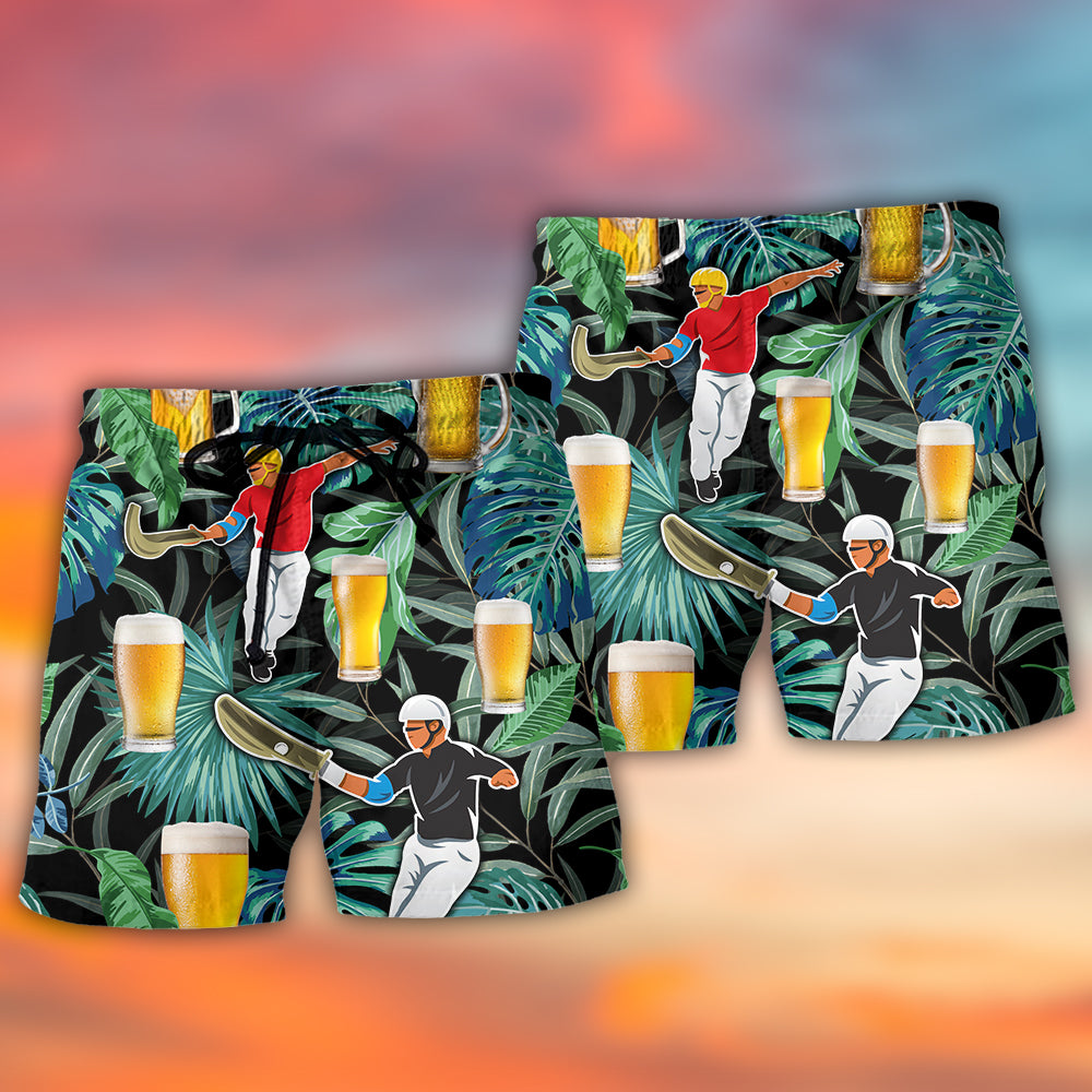 Beer And Jai Alai Tropical Pattern - Beach Short - Owls Matrix LTD