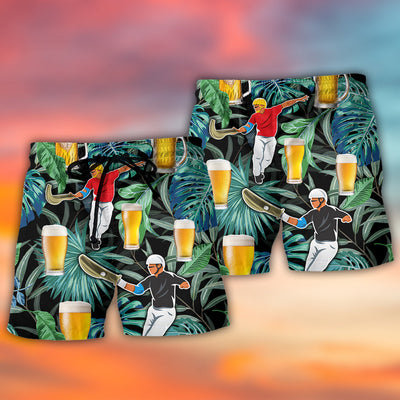 Beer And Jai Alai Tropical Pattern - Beach Short - Owls Matrix LTD