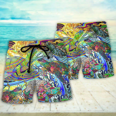 Hippie Turtle Colorful Art Peace - Beach Short - Owls Matrix LTD