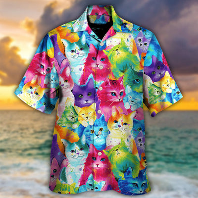Cat Colorful Little Cute Kitten Happy Life - Hawaiian Shirt - Owls Matrix LTD