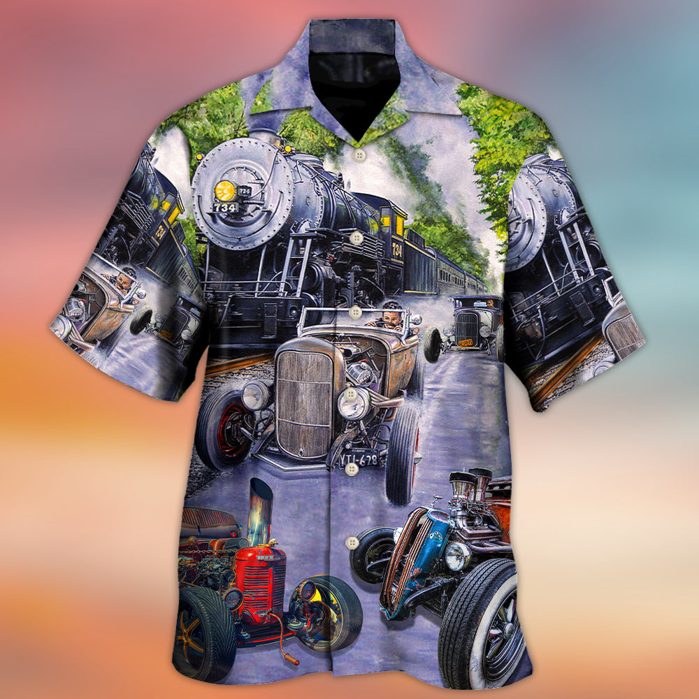 Hot Rod Racing Train Cool Art Style - Hawaiian Shirt - Owls Matrix LTD