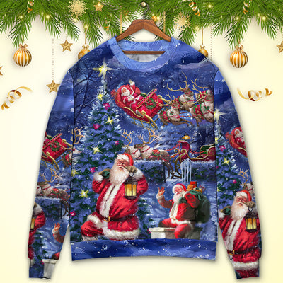 Christmas Santa Claus Chilling Happy Xmas Light Art Style - Sweater - Ugly Christmas Sweaters - Owls Matrix LTD