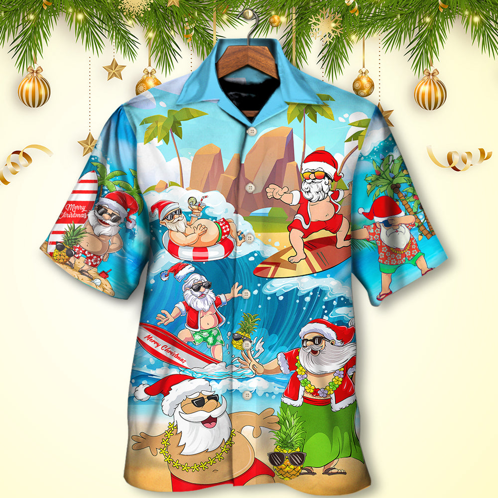 Christmas Santa Claus Play On The Beach Mele Kalikimaka Funny - Hawaiian Shirt - Owls Matrix LTD
