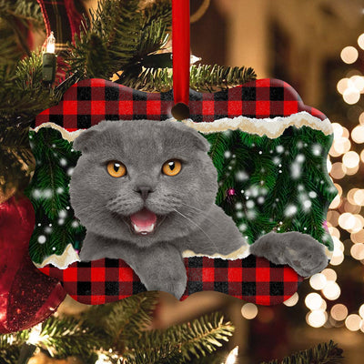 Christmas Cat Happy Meowy Xmas - Horizontal Ornament - Owls Matrix LTD