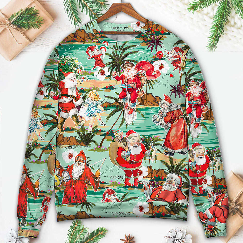 Christmas Santa Vacation Beach Joyful - Sweater - Ugly Christmas Sweaters - Owls Matrix LTD