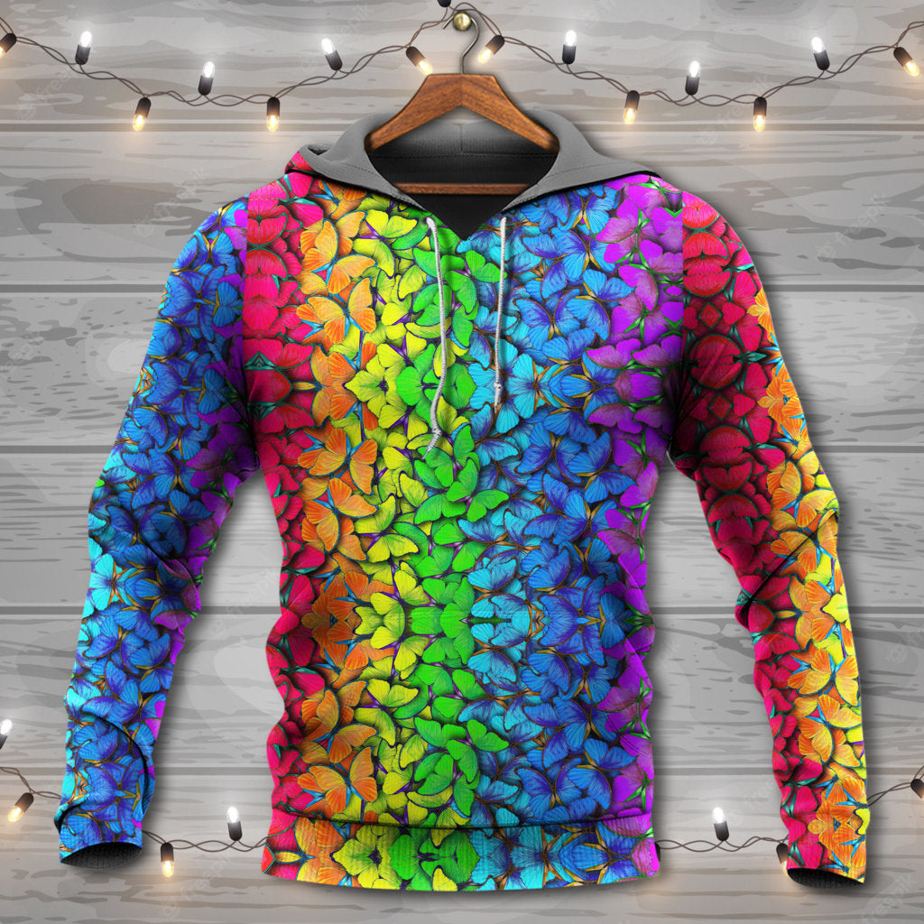 LGBT Colorful Rainbow Butterfly - Hoodie - Owls Matrix LTD