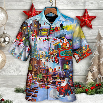 Christmas Holiday Santa Claus In A Train - Hawaiian Shirt - Owls Matrix LTD