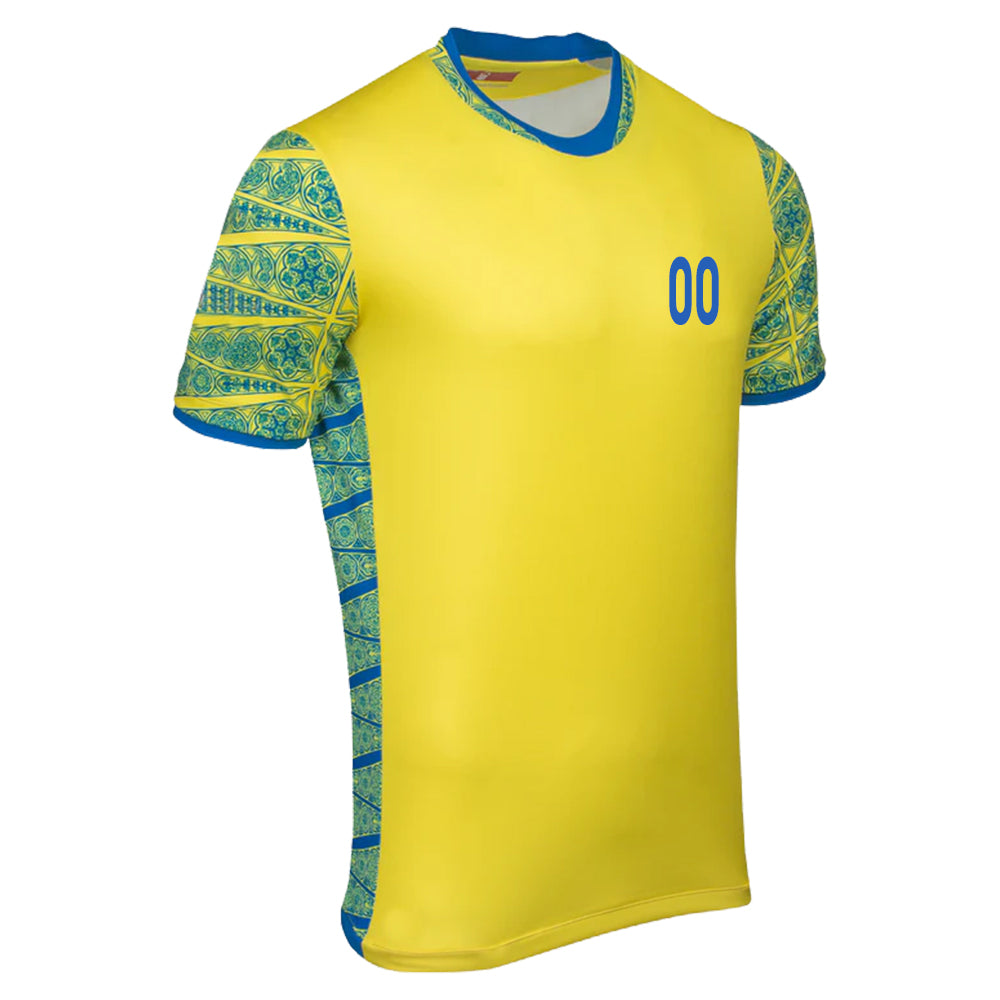 Custom Yellow And Blue Traditional Pattern - Soccer Uniform Jersey
