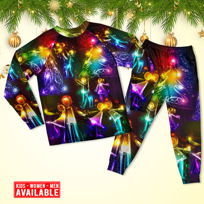 Christmas Family Happy Love Tree Neon Light Style - Pajamas Long Sleeve - Owls Matrix LTD