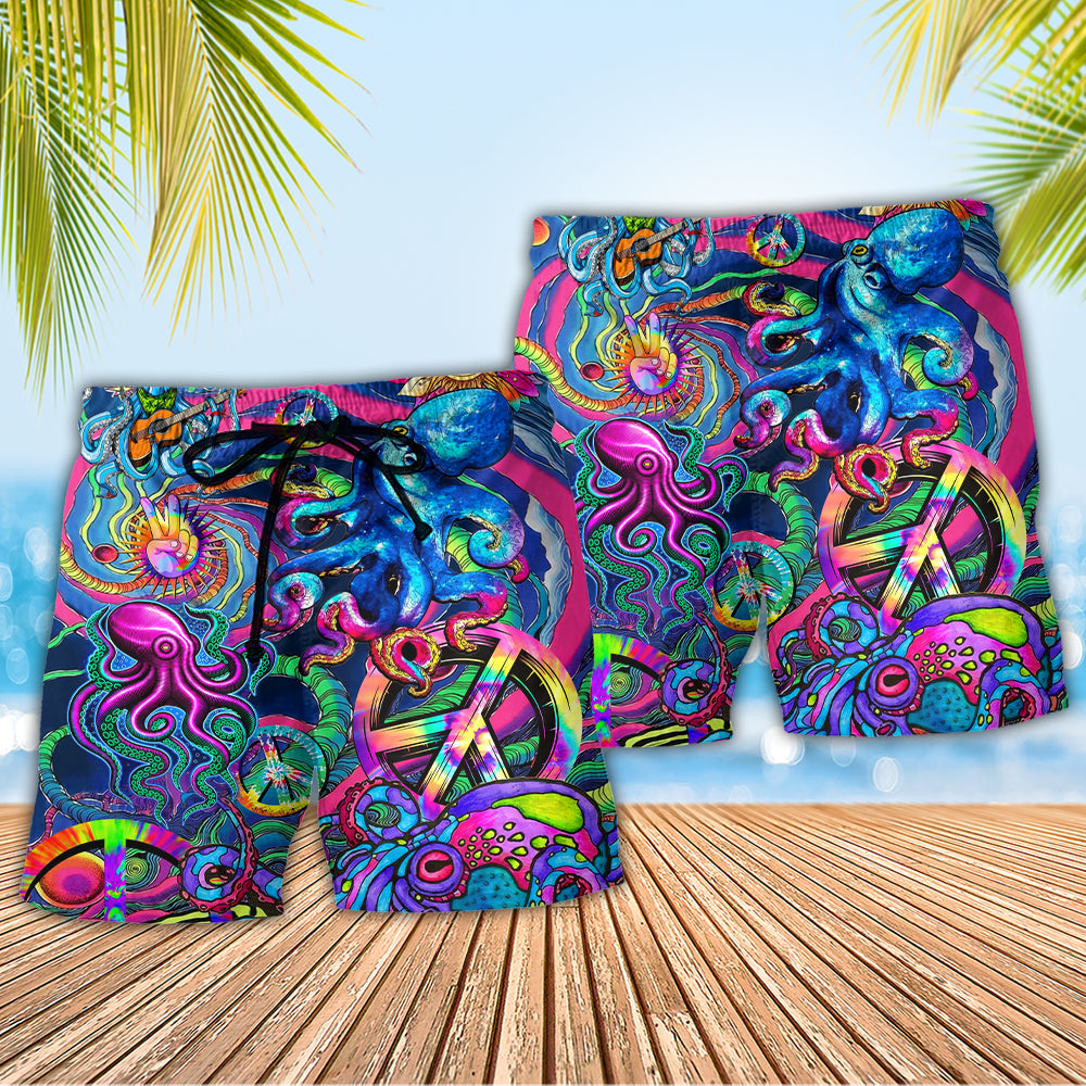 Hippie Funny Octopus Colorful Tie Dye Style - Beach Short - Owls Matrix LTD