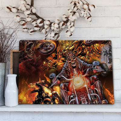 Skull Motorcycle Racing Fast Fire - Metal Sign - Owls Matrix LTD