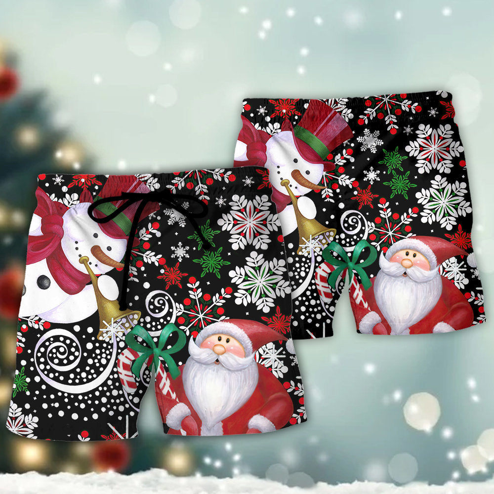 Christmas Snowyday With Santa And Snowman - Beach Short - Owls Matrix LTD