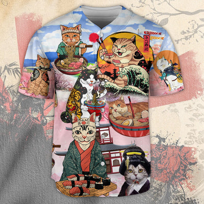 Cat Samurai With Ramen Lovely - Baseball Jersey - Owls Matrix LTD