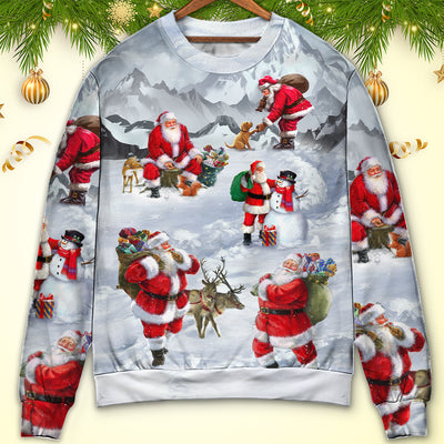 Christmas Santa Claus In The Snow Mountain Art Style - Sweater - Ugly Christmas Sweaters - Owls Matrix LTD