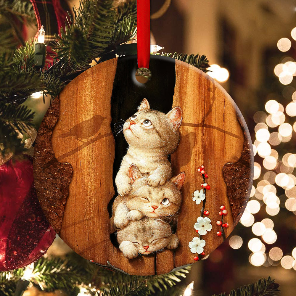 Cat Kitten Happy Life - Circle Ornament - Owls Matrix LTD