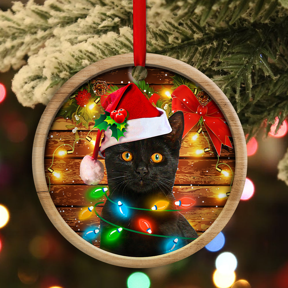 Christmas Black Cat Funny Xmas Light Decor Tree Hanging - Circle Ornament - Owls Matrix LTD