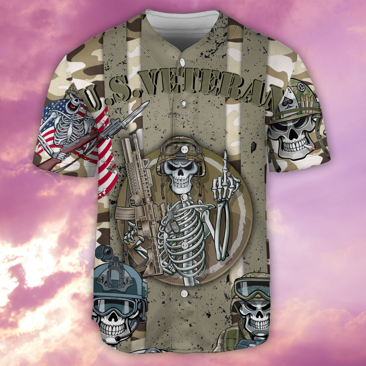 Veteran US Skull Style - Baseball Jersey - Owls Matrix LTD