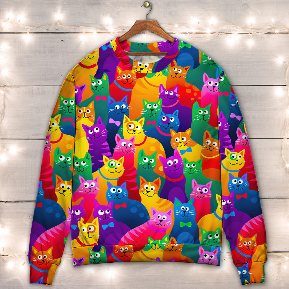 Cats Funny Colorful Style - Sweater - Ugly Christmas Sweaters - Owls Matrix LTD