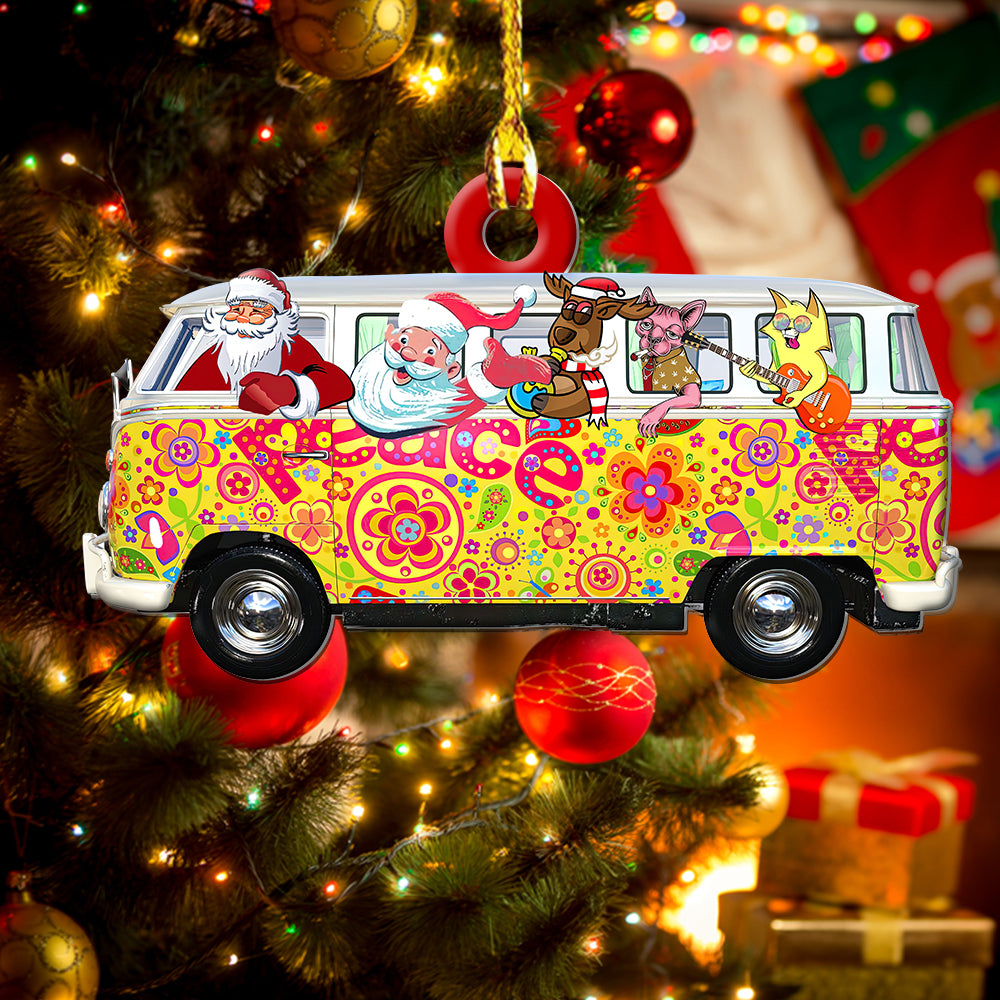 Hippie Christmas Hippie Van Smoke Weed Everyday - Custom Shape Ornament - Owls Matrix LTD
