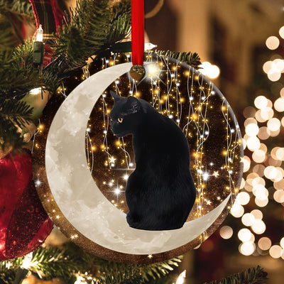 Black Cat And Moon Bright - Circle Ornament - Owls Matrix LTD