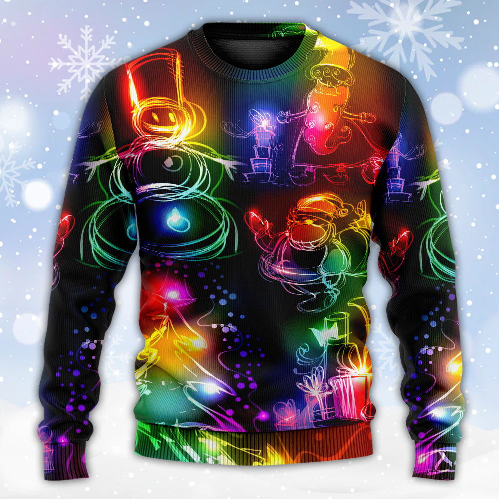 Christmas Santa Claus Tree Snowman Neon Light Style - Sweater - Ugly Christmas Sweaters - Owls Matrix LTD