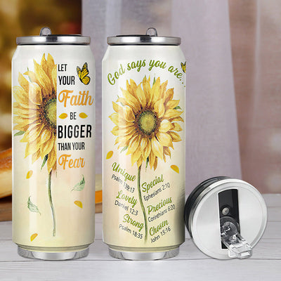 M Sunflower Let Your Faith Be Bigger That Your Fear - Soda Can Tumbler - Owls Matrix LTD