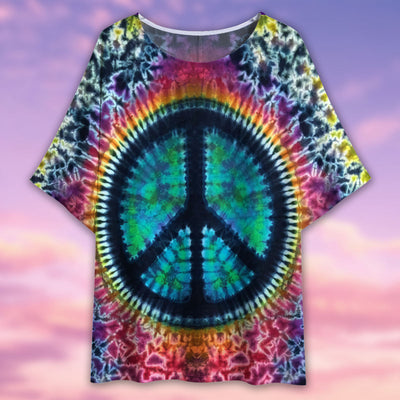 Hippie Art Tie Dye - Women's T-shirt With Bat Sleeve - Owls Matrix LTD