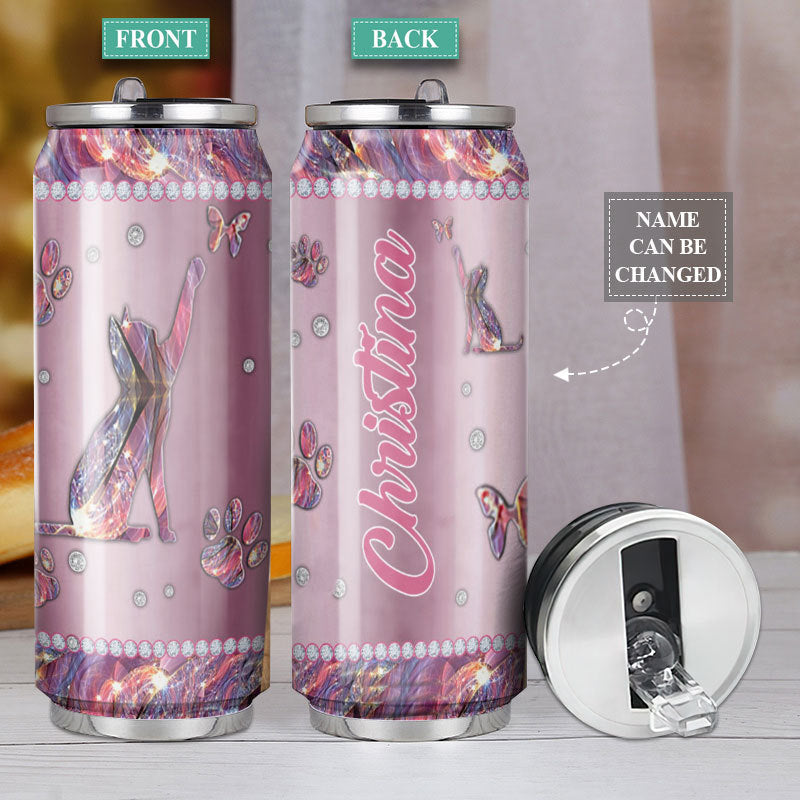 M Cat Jewelry Royal Pink Personalized - Soda Can Tumbler - Owls Matrix LTD