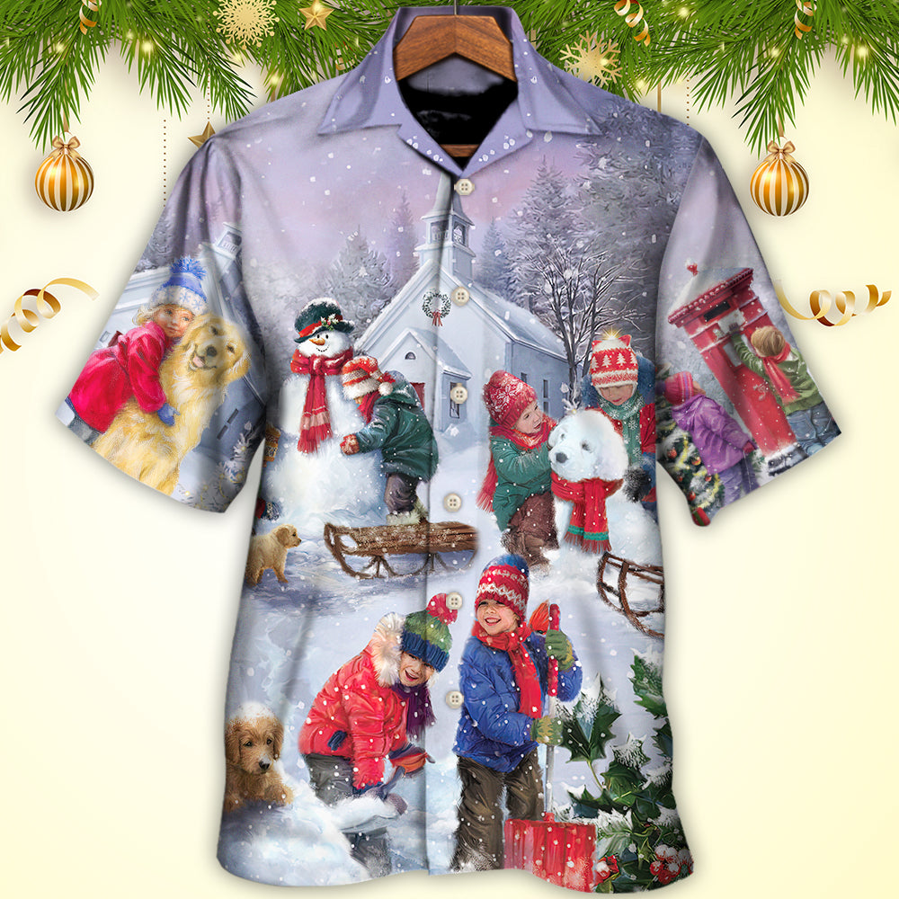 Christmas Children Love Christmas Chilling With Homie Art Style - Hawaiian Shirt - Owls Matrix LTD