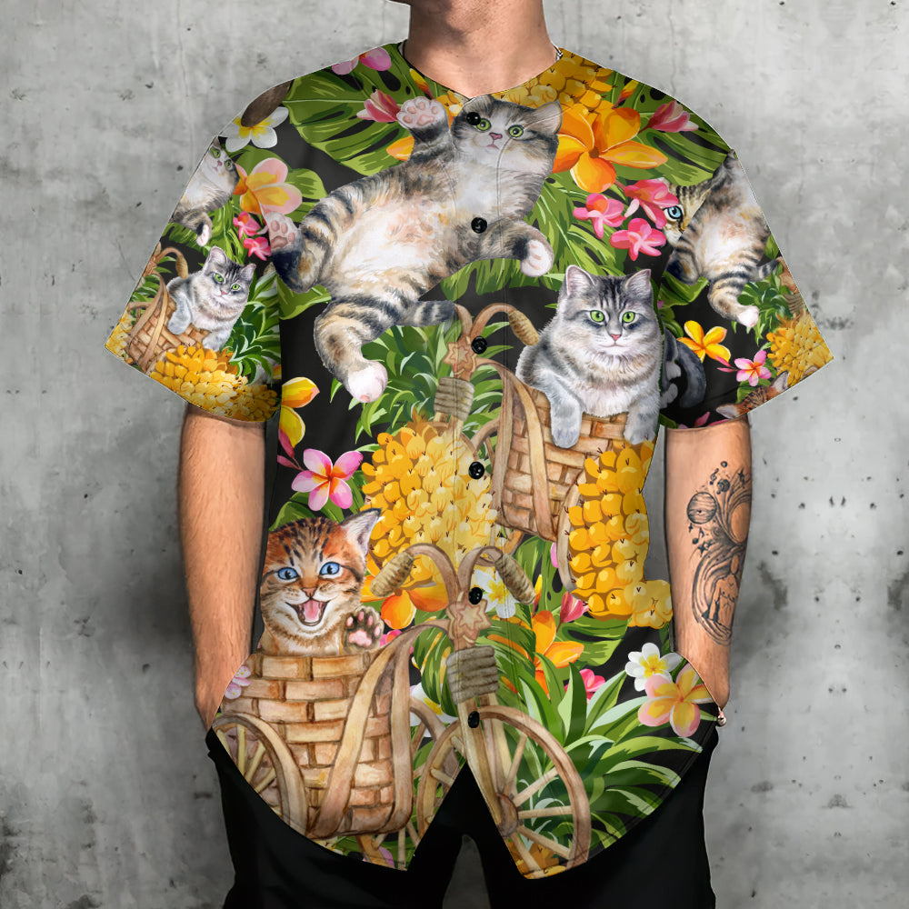 Cat So Funny In The Pineapple Tropical - Baseball Jersey - Owls Matrix LTD