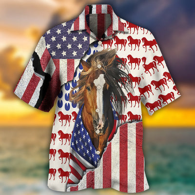Horse Patriotic Horse American Flag - Hawaiian Shirt - Owls Matrix LTD