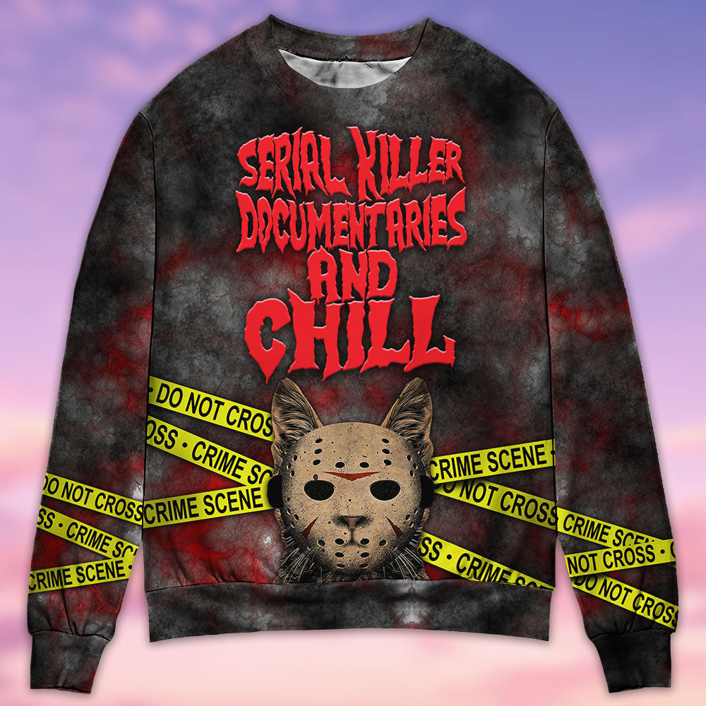 Cat Serial Killer Documentaries And Chill - Sweater - Ugly Christmas Sweaters - Owls Matrix LTD