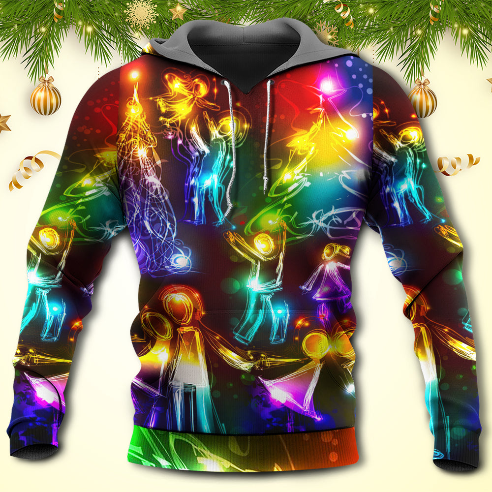 Christmas Family Happy Love Tree Neon Light Style - Hoodie - Owls Matrix LTD