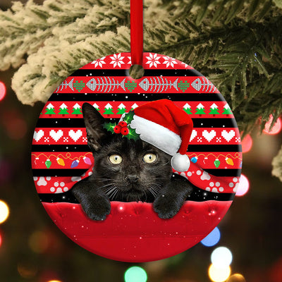 Christmas Black Cat Funny Xmas Decor Tree Hanging - Circle Ornament - Owls Matrix LTD