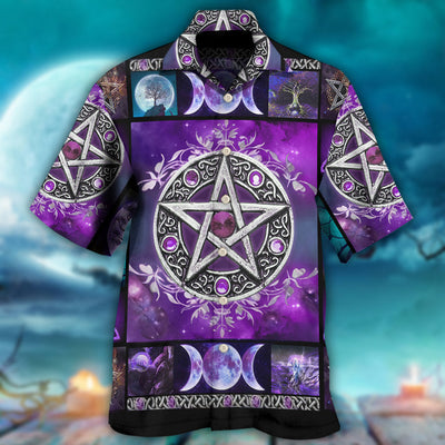 Wicca Witch Vibes Purple Pentagra - Hawaiian Shirt - Owls Matrix LTD