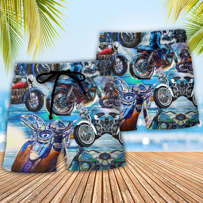 Motorcycle Let's Take A Ride To The Beach Blue Style - Beach Short - Owls Matrix LTD