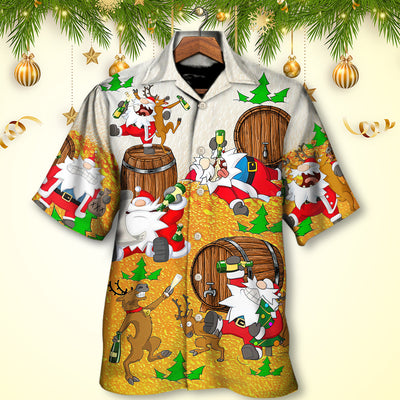 Christmas Santa Claus Drunk Beer Funny Happy Xmas - Hawaiian Shirt - Owls Matrix LTD